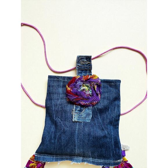 Vintage Y2K Handmade Denim Purse | Upcycled Floral Scrap DIY Patch Bag | Small - Picture 5 of 6